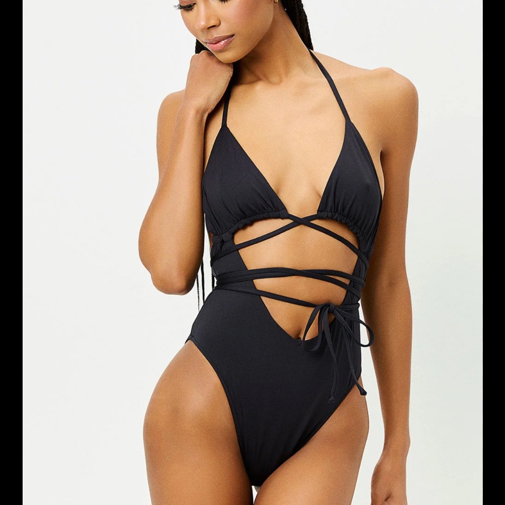 Frankie's Bikinis Black Cutout One Piece Swimwear